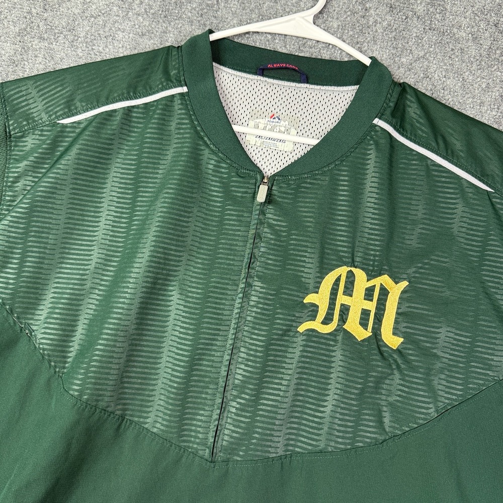 Majestic Mens Miami Hurricanes Baseball Pullover 2XL Cool Base Green NCAA
